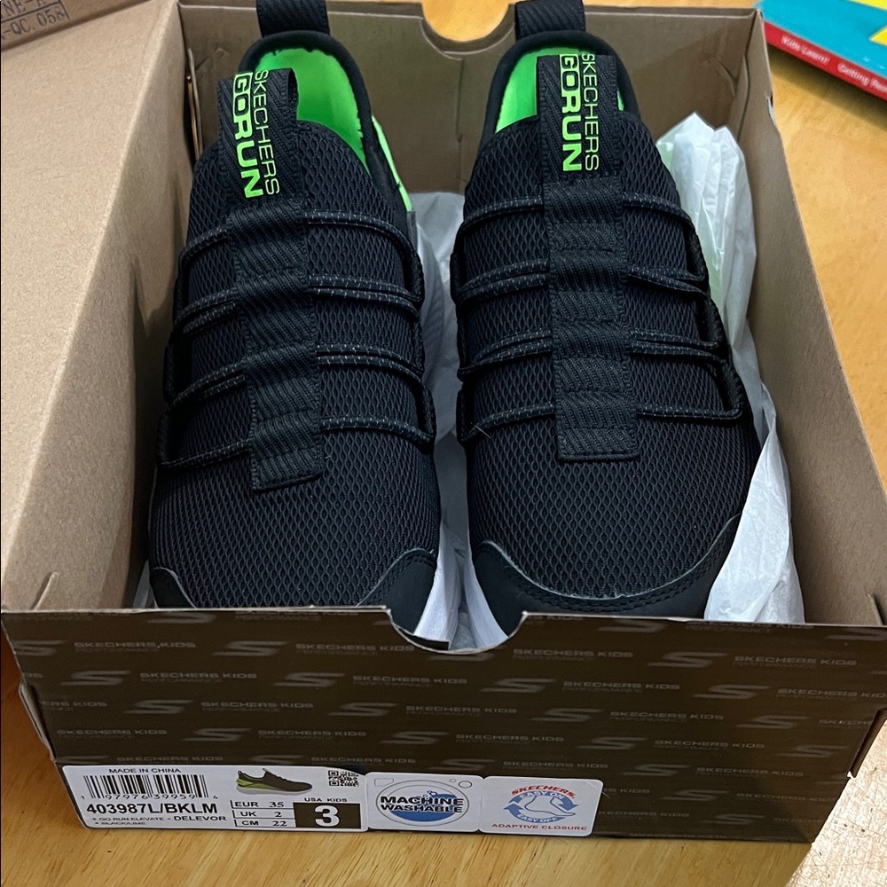 Skechers Black and Neon Green Athletic Shoes